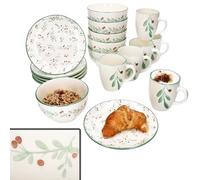 MamboCat Holly, set da 18 pezzi, 6 piccoli piatti da colazione, ciotola per cereali e tazze da caffè per 6 persone con decorazione a vischio, Natale