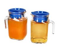 MamboCat Kora Set di 2 brocche per frigorifero con coperchio in plastica blu, 0,5 litri, caraffa quadrata in vetro con beccuccio e manico per tè freddo, acqua, succhi di frutta, latte & Co.