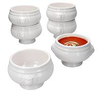 MamboCat Leo, set da 6 terrine a testa di leone, piccole, 450 ml, per 6 persone, tazze da zuppa bianche, 0,45 litri, zuppe con teste di leone, per zuppa di nozze, piselli o lenticchie