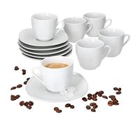 MamboCat Lotta - Tazzine da caffè con piattini per 6 persone, set in porcellana bianca per colazione e caffè, 6 tazze piccole da 80 ml e piattini, stoviglie eleganti per casa, gastro, hotel, ecc
