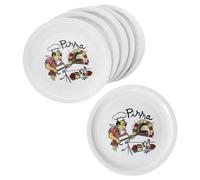 MamboCat Luigi Set di 6 piatti per pizza I Ø 30,5 cm I per 6 persone I Grandi piatti per pizza bianchi in porcellana con motivo da pizzaiolo I Per pizze o per servire I Piatti piani
