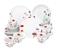 MamboCat Marie Servizio combinato da 30 pezzi, in porcellana con decorazione prato floreale, per 6 persone, 6 tazze, piattini, piatti da torta, piatti fondi e piatti piani