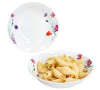 MamboCat Marie - Set di 2 piatti da portata Ø 23 cm, 1 l, ciotola alta in porcellana bianca con decorazione prato floreale, per patate, gnocchi, verdure, dessert, zuppe & Co.