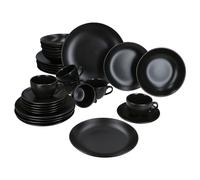 MamboCat Panther - Servizio combinato da 30 pezzi, in gres nero opaco, per 6 persone, 6 tazze da caffè da 160 ml, piattini, piatti da torta, piatti fondi da 420 ml e piatti piani