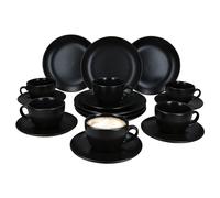 MamboCat Panther Servizio da caffè 18 pezzi, nero, set da caffè in gres opaco per 6 persone, 6 tazze da caffè da 160 ml, piattini e piatti da torta, eleganti stoviglie per colazione e caffè