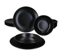 MamboCat Panther Servizio da Tavola 12 Pezzi in Gres Opaco Nero per 6 Persone - 6 Piatti Fondi 420 ml e 6 Piatti Piani per Colazione, Pranzo e Pane