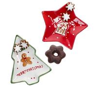 MamboCat Patisserie Christmas - Set di 2 piatti da biscotti, piccoli piatti in gres porcellanato, 1 albero di Natale e 1 stella rossa, piatto da pasticceria, piatto per biscotti e spuntini I Nikolaus