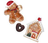 MamboCat Patisserie Christmas - Set di 2 piatti da biscotti, piccoli piatti in gres porcellanato, 1 x pan di zenzero e 1 x casa di pan di zenzero, piatto da pasticceria, piatto per biscotti e spuntini