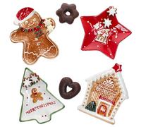 MamboCat Patisserie Christmas - Set di 4 piatti da biscotti, piccoli piatti in gres porcellanato, 1 albero di Natale, stella, pan di zenzero e casa I piatti da pasticceria e snack I Nikolaus, Avvento