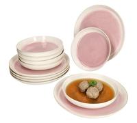 MamboCat Reactive Glaze Paris - Servizio da tavola da 12 pezzi, colore: Crema e rosa, stoviglie in gres porcellanato per 6 persone, 6 piatti fondi profondi, 400 ml e 6 piatti piani piani piani