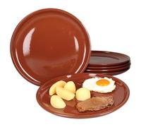 MamboCat Set 6 piatti piani in terracotta Ø 28,5 cm 6 persone Piastra per bistecca Piastra per grigliare Piastra di servizio Mediterranea smaltata Pezzo unico fatto a mano Mercato medievale