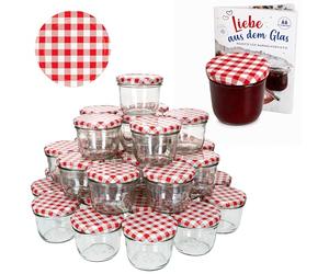 MamboCat - Set di 100 vasetti in vetro per marmellate e conserve da 230 ml, coperchio a vite da 82 mm, decorazione a quadretti rossi Include libro di ricette Diamant-Zucker Gelierzauber (lingua italiana non garantita).