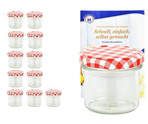 MamboCat - Set di 12 barattolini in vetro da 125 ml, colore coperchio a scelta rosso a quadretti