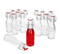 MamboCat Set di 15 bottiglie vuote in vetro da riempire, 200 ml, bottiglie per liquore da riempire, borraccia in vetro con tappo a leva, testa in porcellana con guarnizione in gomma