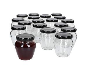 MamboCat - Set di 18 vasetti per marmellate e conserve, 212 ml, versatili, con coperchio fino a 63 mm, colore: nero