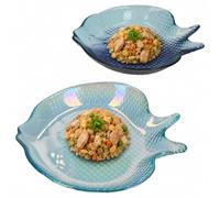 MamboCat Set di 2 piatti da pesce Oslo blu e madreperla, 24 x 20,5 cm, in | Bicchiere per due persone, piatti di pesce, insalate, pasta, contorni, blu e madreperla, a forma di pesce, in rilievo esterno