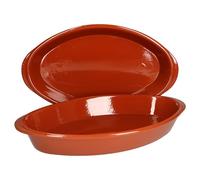 MamboCat Set di 2 piatti ovali in terracotta, 1,5 l, 39 x 23 x 5,5 cm, piatti mediterranei, piatti da forno smaltati, teglia da forno lasagne fatte a mano, mercato medievale