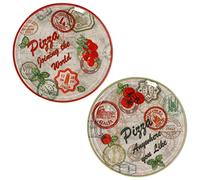 MamboCat Set di 2 piatti per pizza Mosca & Roma, verde e rosso, Ø 33 cm, piatti in porcellana bianca con motivi per servire antipasti e mozzarella di pomodoro, confezione doppia piastra per pizza