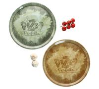 MamboCat Set di 2 piatti per pizza perfetti, Ø 31,5 cm, piatti in porcellana, 1 in giallo e verde, ideali per pizza, torte fiamme e molto altro ancora, grande piatto da portata con decorazione e