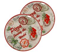 MamboCat Set di 2 piatti per pizza Roma, rosso, Ø 33 cm, piatti con motivi, piatti antipasti per antipasti o mozzarella di pomodoro, piatti in porcellana colorata per pizza e pasta & Co
