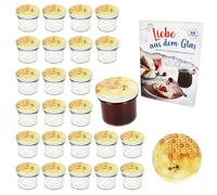MamboCat Set di 25 vasetti in vetro da 125 ml con coperchio a vite miele e coperchio TO 66 coperchi con ricetta diamantata e zucchero, per conservare e conservare