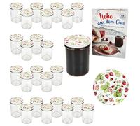 MamboCat Set di 25 vasetti in vetro da 230 ml, con coperchio a vite TO 66, fragola, barattolo per conserve + ricetta diamantata con zucchero, per conservare e conservare i barattoli