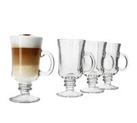 MamboCat Set di 4 bicchieri da caffè irlandese, 180 ml, altezza 14,8 cm, per 4 persone, bicchieri da caffè trasparenti con manico e piede, bicchieri da tè trasparenti I bicchieri da tè per cioccolata