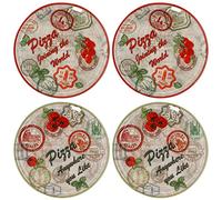 MamboCat Set di 4 piatti da pizza Mosca & Roma, verde e rosso, diametro 33 cm, 4 persone, piatti con 2 diversi motivi, decorati, per pizze o per la tavola I porcellana