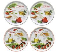 MamboCat Set di 4 piatti da pizza Napoli Green & Red I Ø 33,8 cm - Grande I 4 persone I Piatto con 2 diversi motivi I Decorato I per pizza o per la tavola I Porcellana