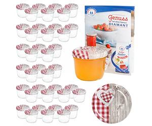 MamboCat set di 40 vasetti da 230 ml + coperchio twist-off con motivo a cuore e motivo a quadri rossi e legno + ricettario gratuito per cucinare e conservare adatto al forno