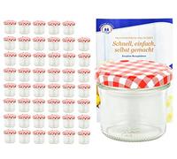 MamboCat Set di 48 vasetti da 125 ml con coperchio a quadretti rossi e bianchi To 66, con ricettario per marmellate, barattoli per conserve