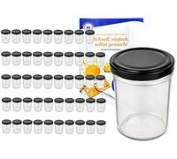 MamboCat Set di 50 vasetti da 230 ml, con coperchio alto, colore nero To 66, incluso libro di ricette per gelificante, barattoli per marmellata, barattoli per conserve, barattoli per conserve