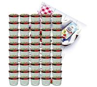 MamboCat - Set di 50 vasetti in vetro per marmellate e conserve, da 230 ml, con coperchio decorativo a 82 pezzi, con scritta in lingua tedesca "Gelierzauber" (lingua italiana non garantita)