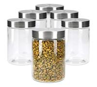 MamboCat Set di 6 barattoli in vetro Bera con coperchio in acciaio inox argentato, Ø 11 cm I 1,2 L I barattoli di vetro riempibili I vasetti rotondi I contenitori di stoccaggio