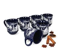 MamboCat Set di 6 bicchieri da vino brulé da 0,2 l, blu scuro, paesaggio natalizio, classiche tazze in ceramica, calibrate, ideali per il mercato di Natale, per professionisti e gastronomia