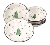 MamboCat Set di 6 piatti da minestra con albero di Natale 450 ml 6 persone Ø 22 cm Piatto da minestra natalizio con albero di Natale e fiocchi di neve Piatto da pasta Piatto da spaghetti Insalatiera
