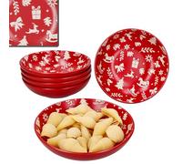 MamboCat Set di 6 piatti fondi Advent I 480 ml I piatti profondi invernali in gres rosso con motivi natalizi in crema I per Natale, Avvento e Nicola