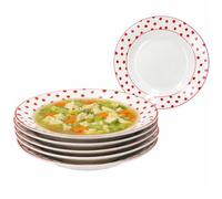 MamboCat Set di 6 piatti fondi rossi a pois I 200 ml, Ø 20,5 cm, piatti profondi in gres I bianchi con pois rossi, piatti per zuppa, pasta e stufato