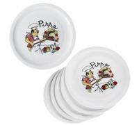 MamboCat Set di 6 piatti per pizza Mario XXL, Ø 33,5 cm, per 6 persone, grandi piatti per pizza bianchi in porcellana con motivo pizzaiolo, per pizze o per impiattare, grandi piatti da portata