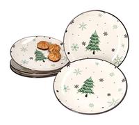 MamboCat Set di 6 piatti per torta di albero di Natale, 6 persone, piatti da pasticceria per Natale con alberi di Natale e fiocchi di neve, biscotti, piatti da colazione o da dessert, in gres