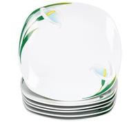 MamboCat Set di 6 piatti piani White Calla I piatti piani floreali eleganti in porcellana con decorazione floreale per 6 persone, piatti grandi per pasti principali, grigliate e così via.
