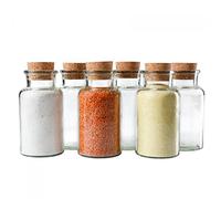 MamboCat - Set di 6 portaspezie, capacità 300 ml, contenitore in vetro + tappo in sughero riutilizzabile, vetro arrotondato di alta qualità, per conservare tè/erbe/spezie