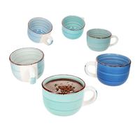 MamboCat Set di 6 tazze jumbo blu, 400 ml, per 6 persone, tazze grandi in gres porcellanato, 6 diverse tonalità di blu con decorazione strudel, tazze XL per tè, caffè, cacao e Co