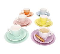 MamboCat Set di stoviglie in gres porcellanato, 18 pezzi, 6 piatti da torta colorati, piattini e tazze, 160 ml, giallo, arancione, rosa, viola, menta e blu, caffè e torte