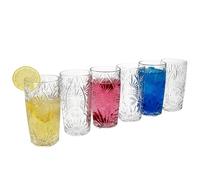 MamboCat Starla - Set di 6 bicchieri da long drink da 300 ml, altezza 14,3 cm, per 6 persone, bicchieri da cocktail trasparenti con rilievo, bicchieri trasparenti per feste estive, bicchieri da succo,