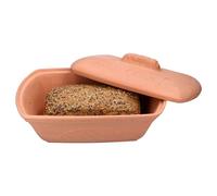 MamboCat Terra - Cestino Pane, Contenitore per Pane in Terracotta, 33 x 22,5 cm, con Coperchio per la Vostra Cucina, Rettangolare, con Rilievo e Scritta per Toast e Panini