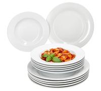 MamboCat Tommy Servizio da Tavola 12 Pezzi, Stoviglie in Porcellana Bianca per 6 Persone, Piatti Fondi e Piani per Insalata e Pasta, Colazione, Pranzo