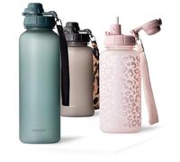 MAMEIDO Borraccia con cannuccia 1,5 litri motivazionale con indicatore del tempo, Bottiglia sportiva senza BPA palestra antigoccia, Water Bottle (Ocean Bloom)