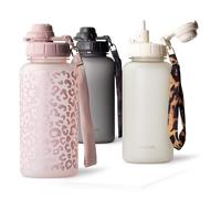 MAMEIDO Borraccia con cannuccia 1 litro motivazionale con indicatore del tempo, Bottiglia sportiva senza BPA palestra antigoccia, Water Bottle (Wild Candy)