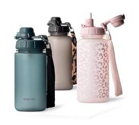 MAMEIDO Borraccia con cannuccia 500 ml motivazionale con indicatore del tempo, Bottiglia sportiva senza BPA palestra antigoccia, Water Bottle (Ocean Bloom)